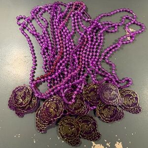 Purple Mardi Gras Vintage Beaded Necklaces W/ Bacchus Medallion. Lot of 18. 80s